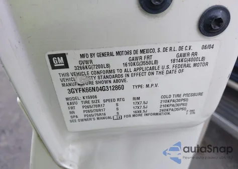 2004 Cadillac Escalade Esv Standard from USA, damaged, VIN 3GYFK66N04G312860